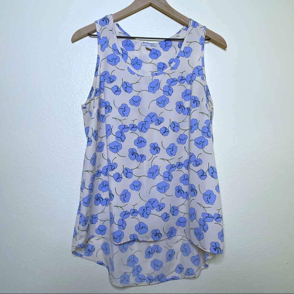 Halogen Cream Floral Sleeveless High Low Blouse Top - Medium